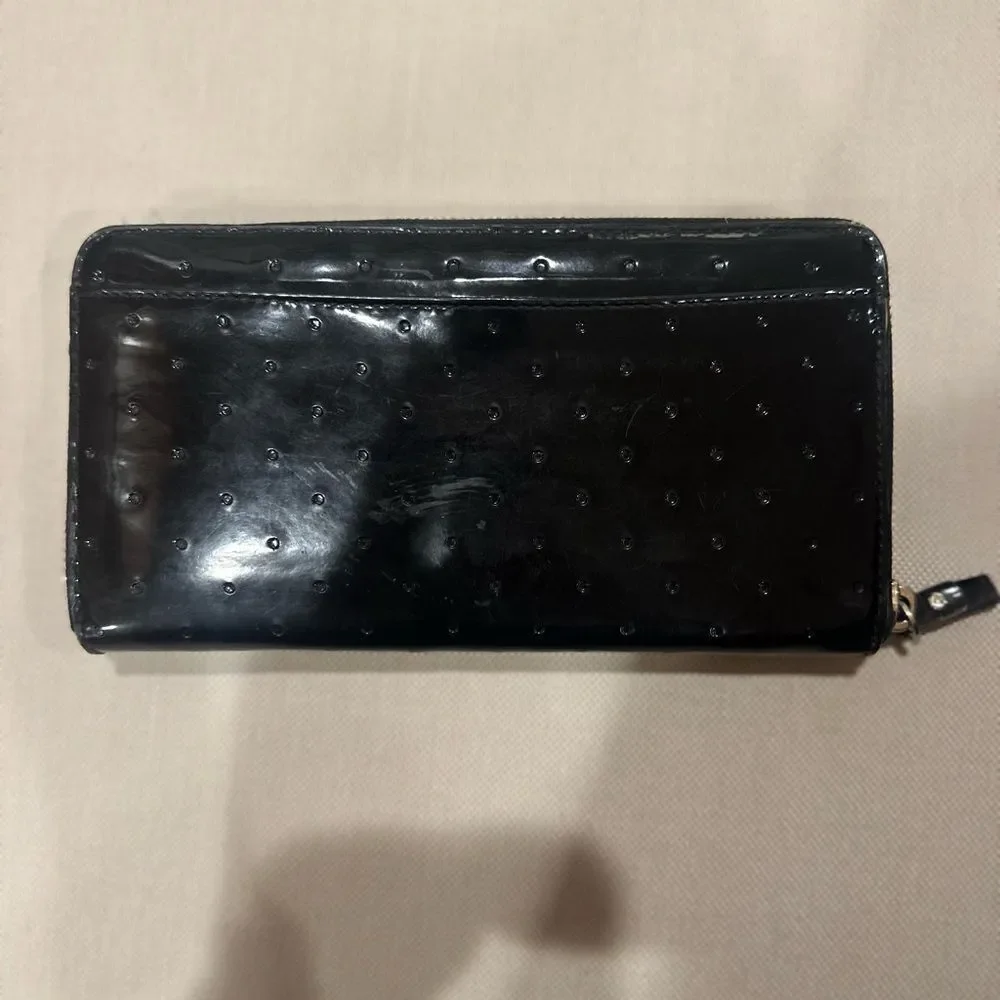 Kate Spade Patent Black Dotted Continental Wallet